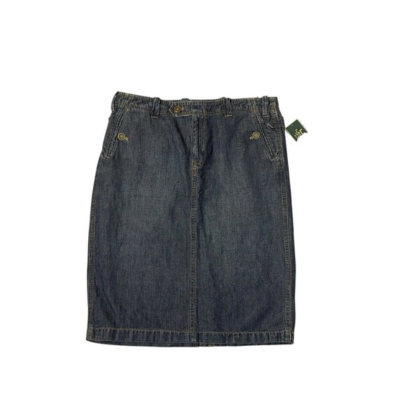 Lauren Jeans Co Denim Dark Wash Skirt Cotton Linen Sz 8 Pockets Adjustable Sand - Picture 6 of 16